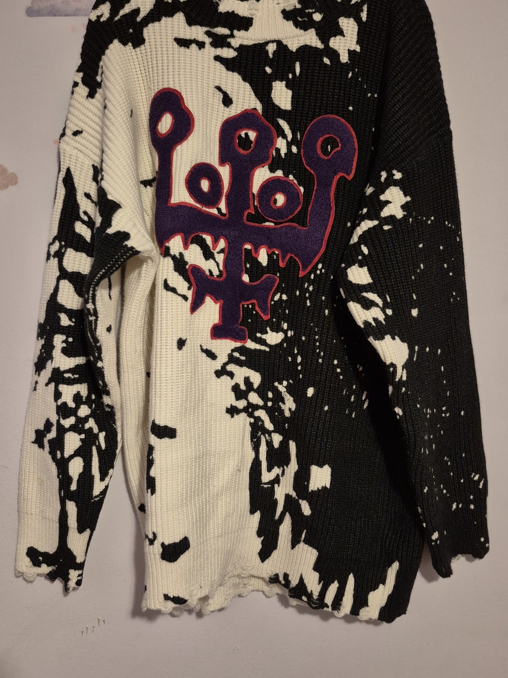 Killstar Black and White Knit Sweater With Purple Symbol